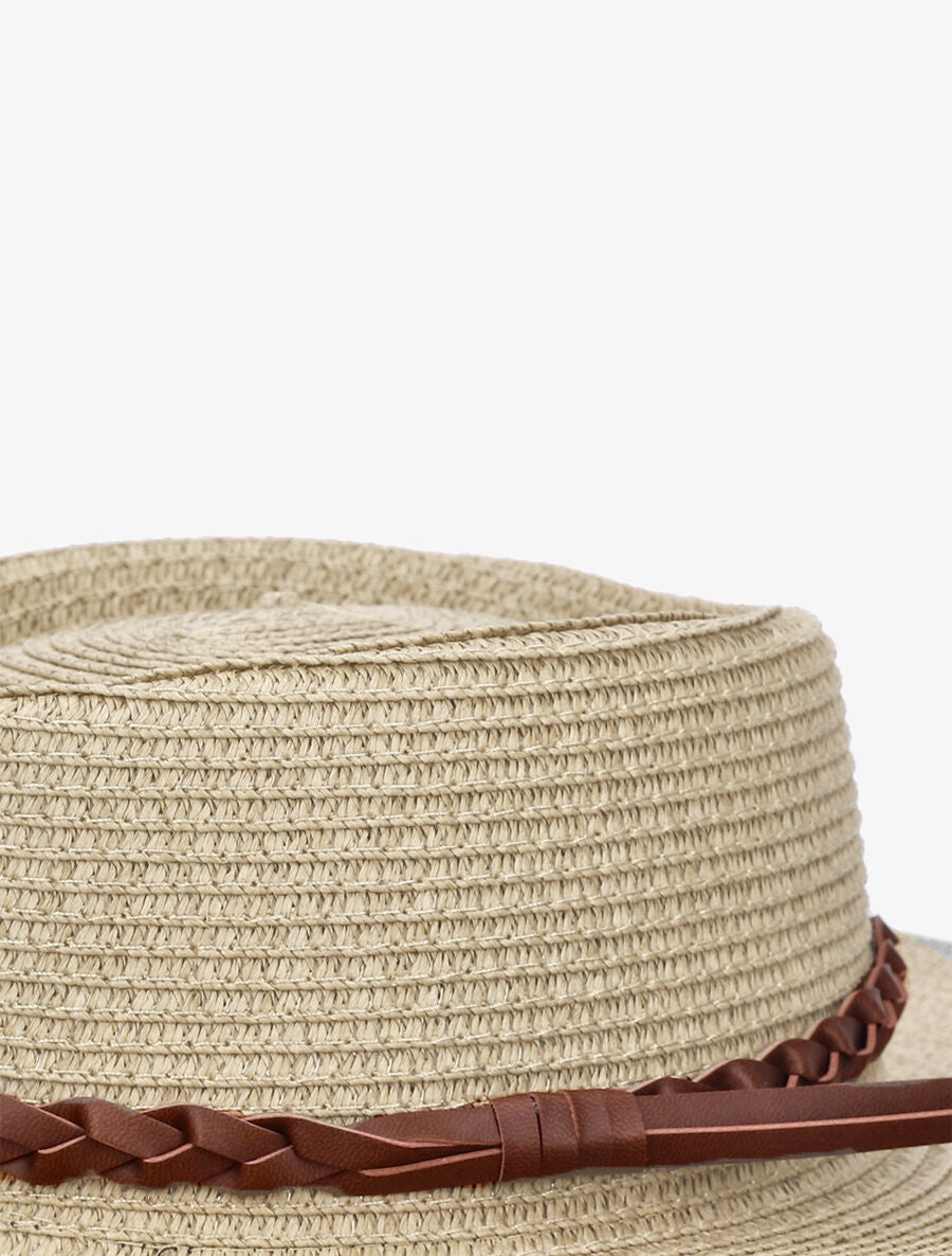 Canotier à galon en simili tressé - Beige - 2