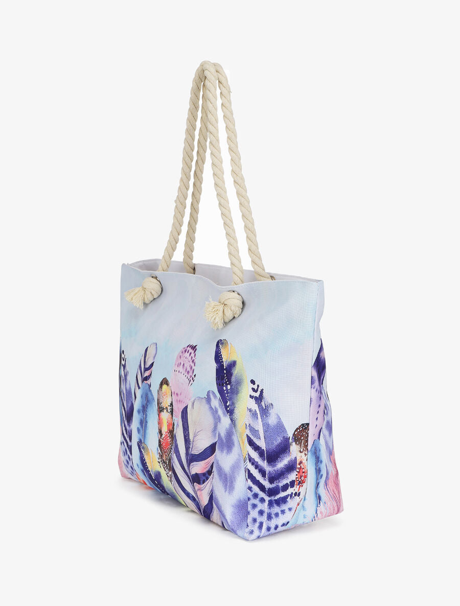 Sac de plage imprimé plumes - Bleu - 2