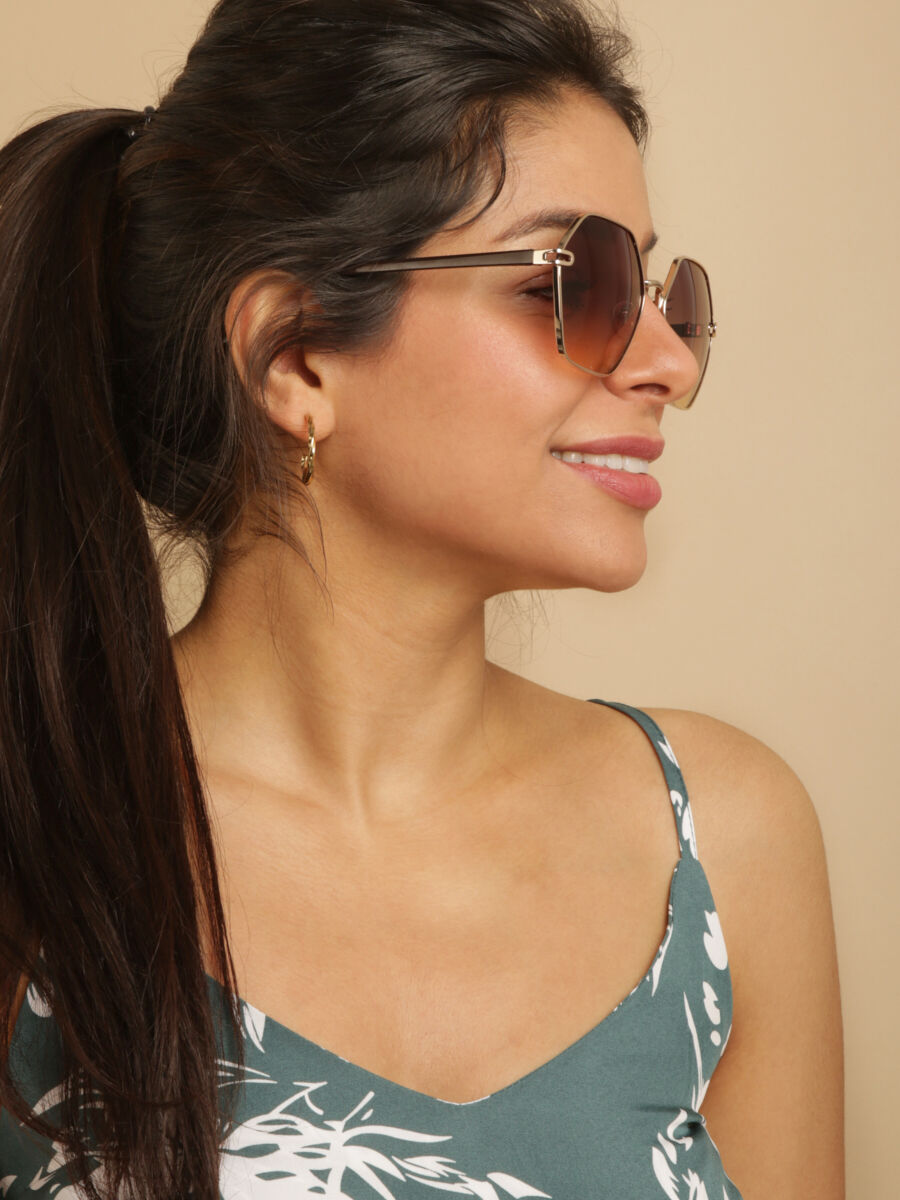 Lunettes de soleil octogonales overzise - Doré - 1