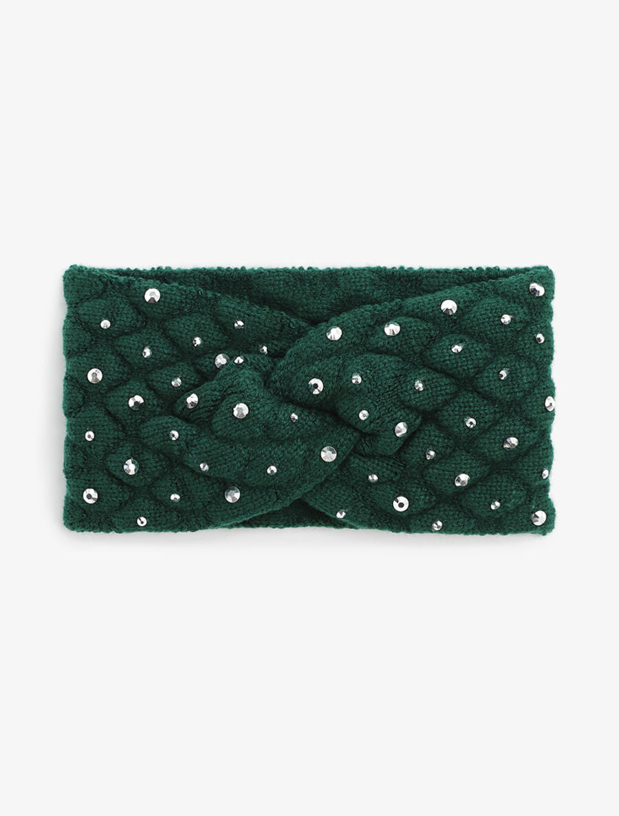Bandeau en maille à strass - Vert sapin - 4