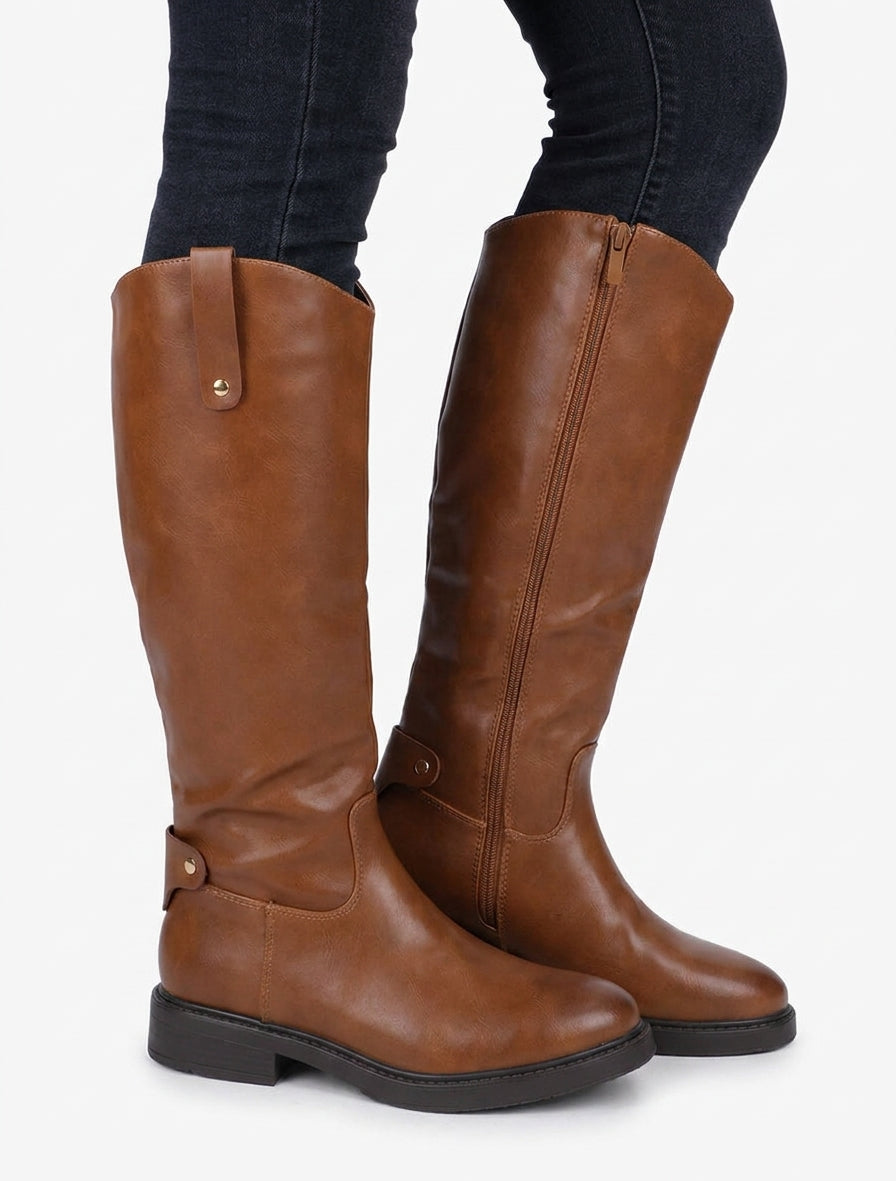Botas estilo ecuestre de imitación. - Camello