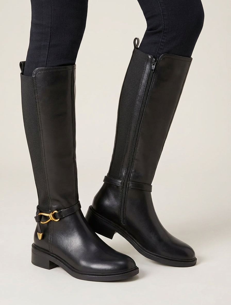 Botas estilo ecuestre con hebilla decorativa - Negro