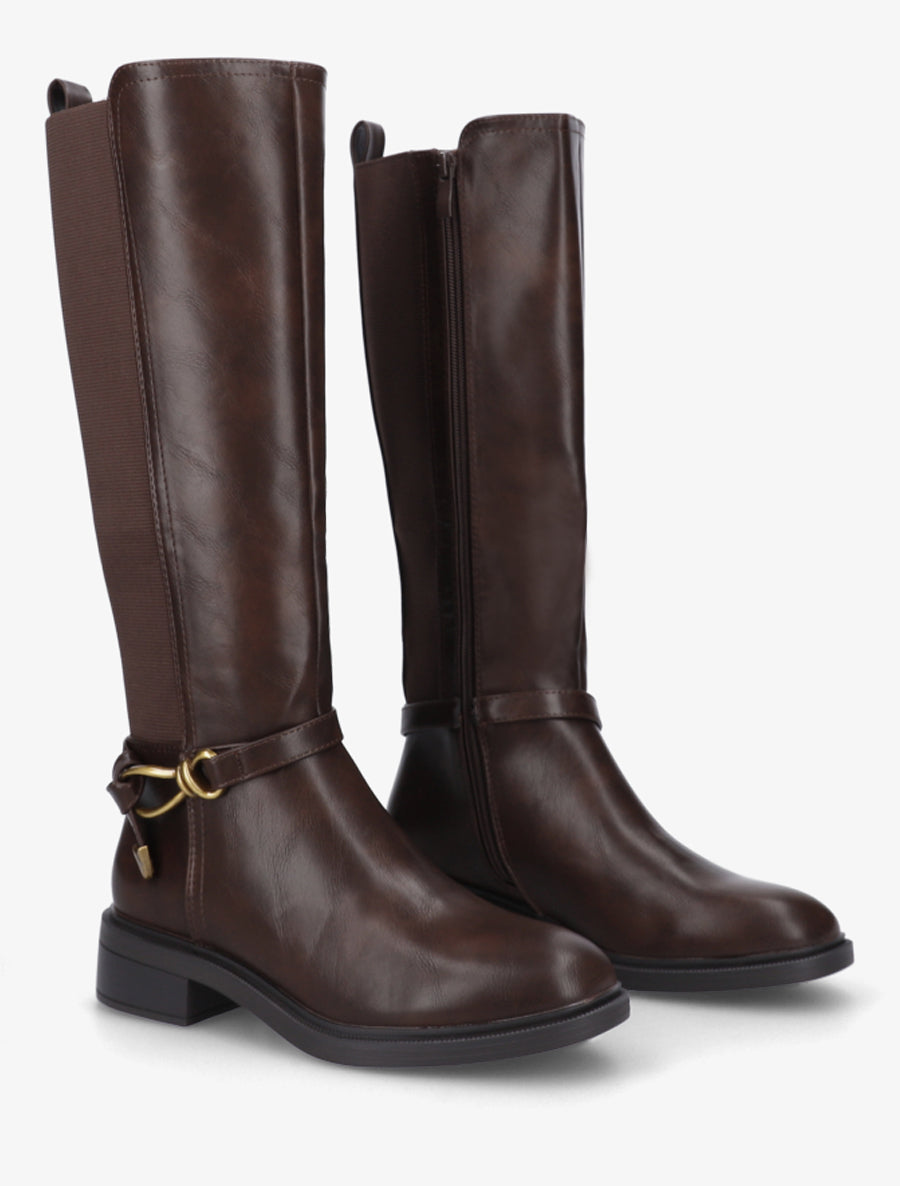 Bottes style cavalière à boucle fantaisie - Marron - 4