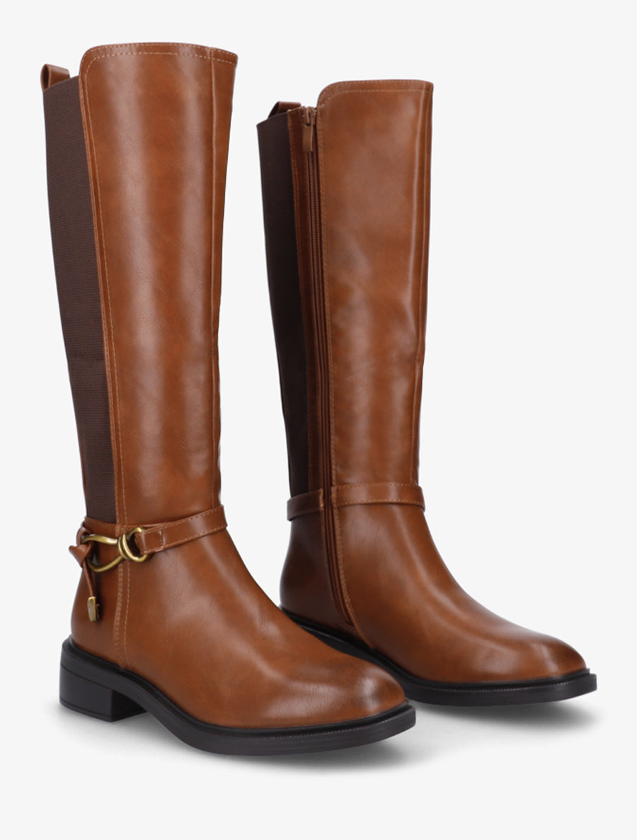 Bottes style cavalière à boucle fantaisie - Camel - 4