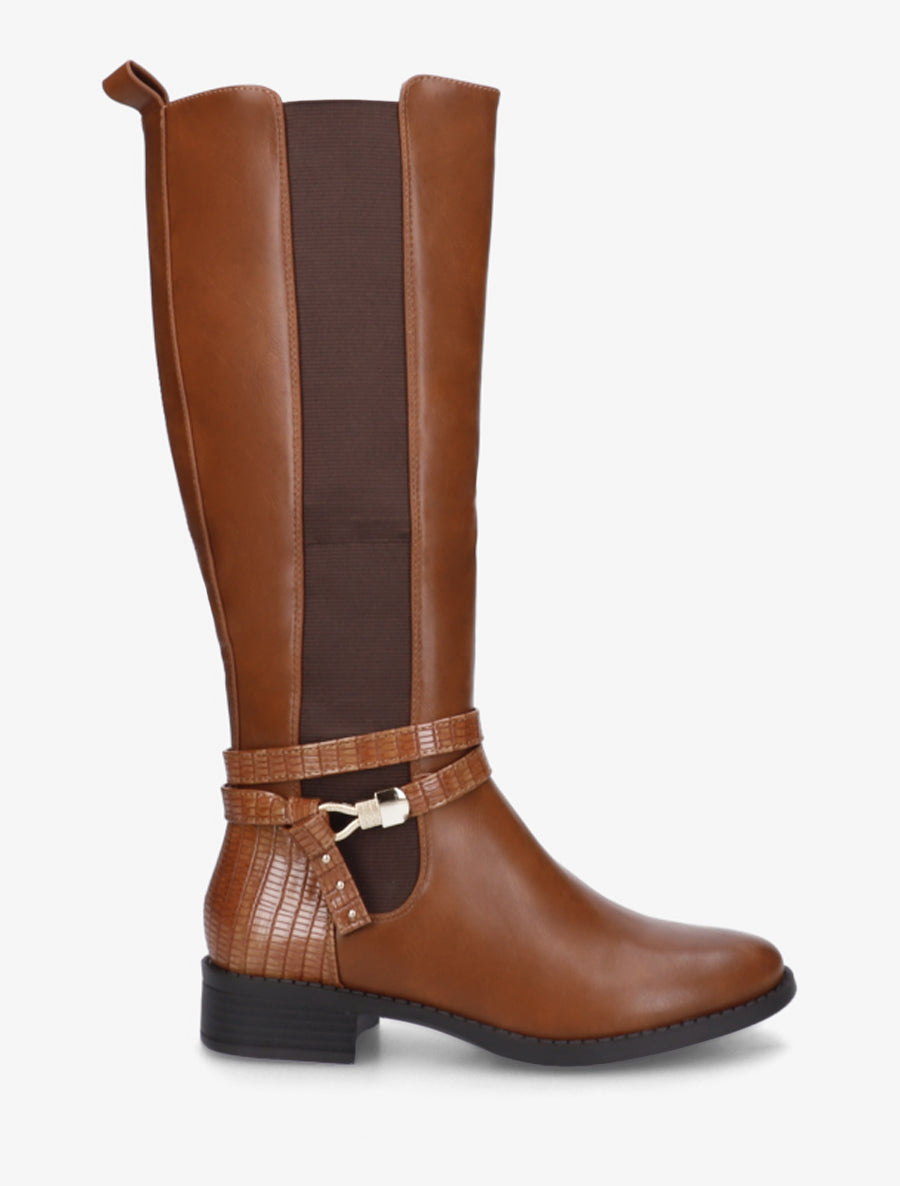 Bottes élastiquées à contrefort en croco - Camel - 1