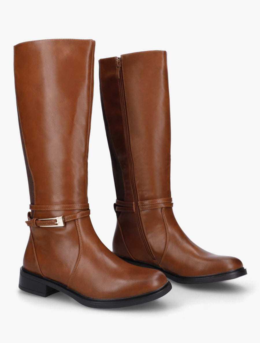 Bottes en simili à boucle rectangulaire - Camel - 4