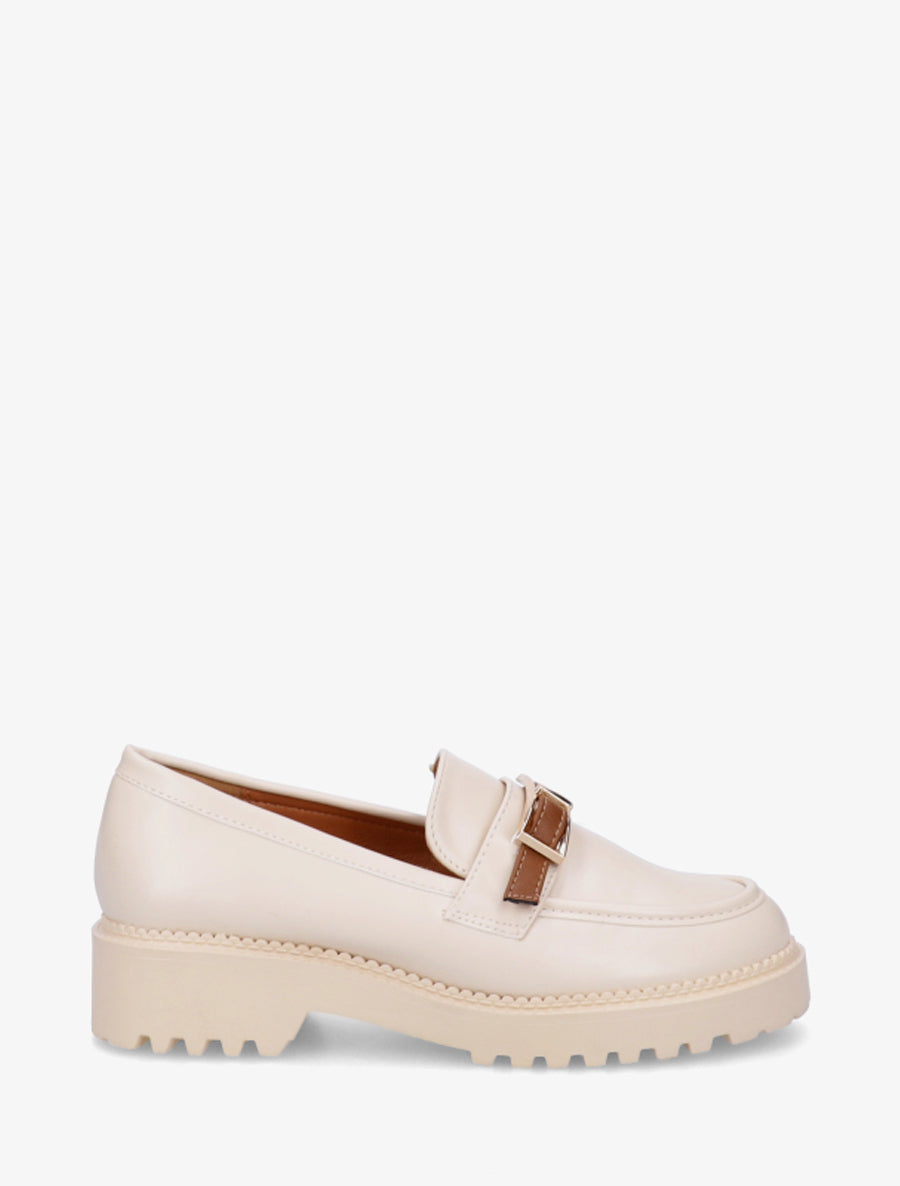 Mocassins à semelle crantée et boucle métallique - Beige - 1