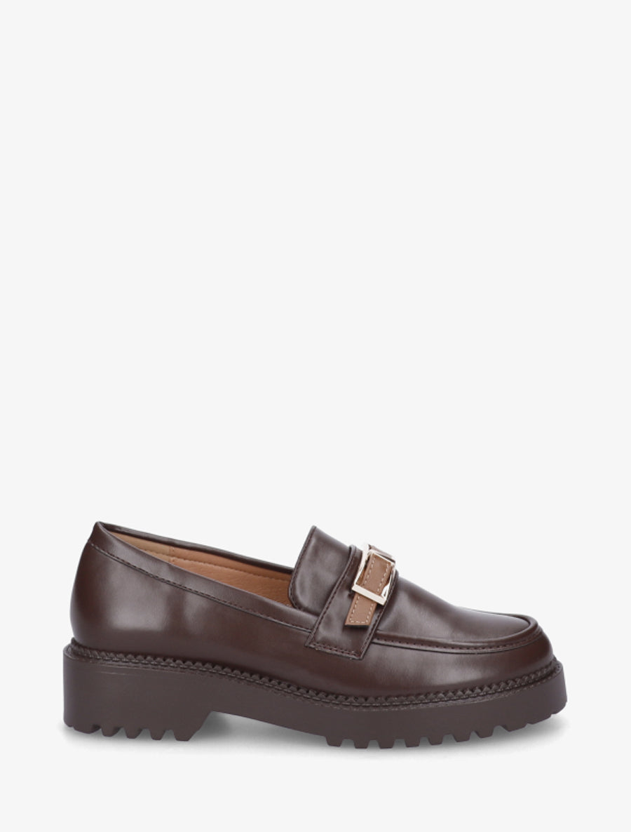Mocassins à semelle crantée et boucle métallique - Marron - 1