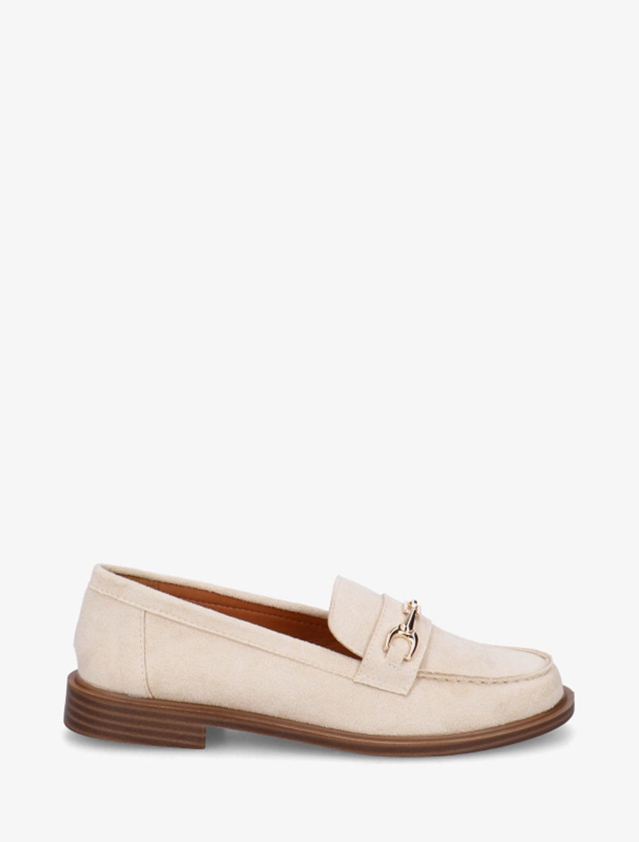 Mocassins en suédine à bijou fantaisie en métal - Beige - 1