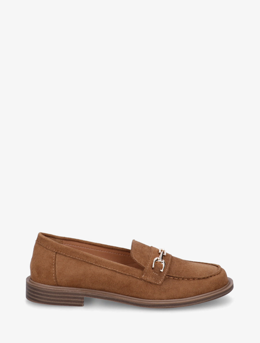 Mocassins en suédine à bijou fantaisie en métal - Camel - 1