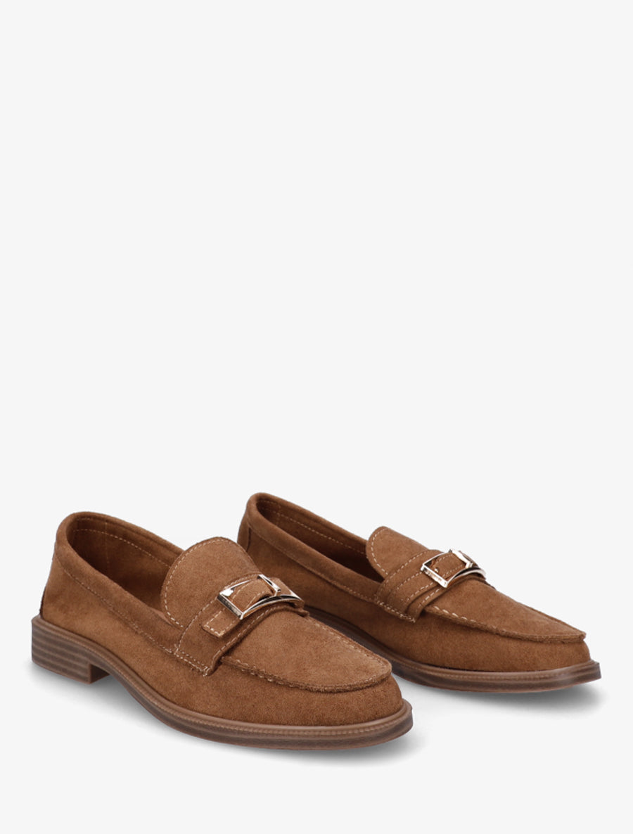 Mocassins en suédine à boucle métallique - Camel - 4