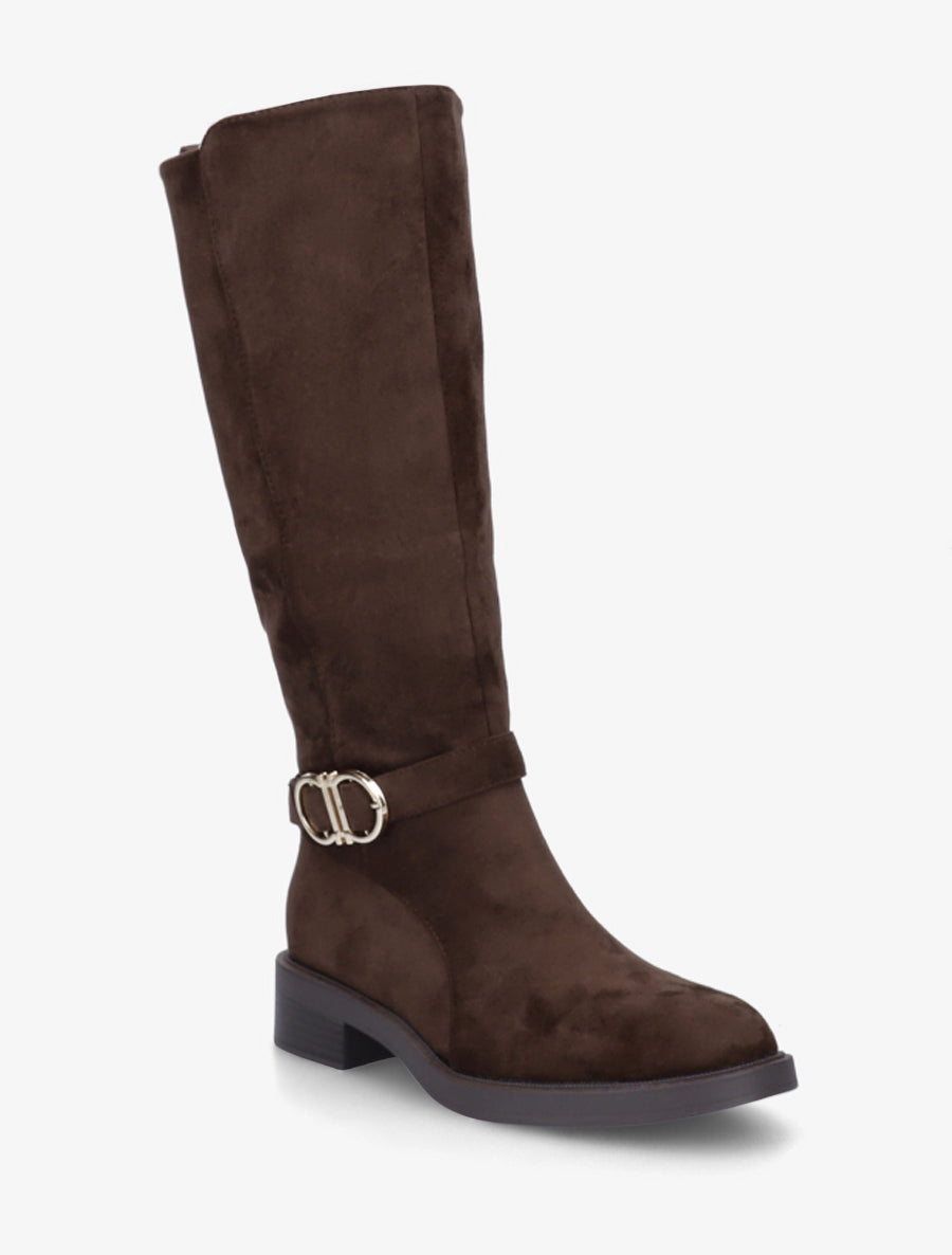 Bottes en suédine à boucle et bouts ronds - Chocolat - 2
