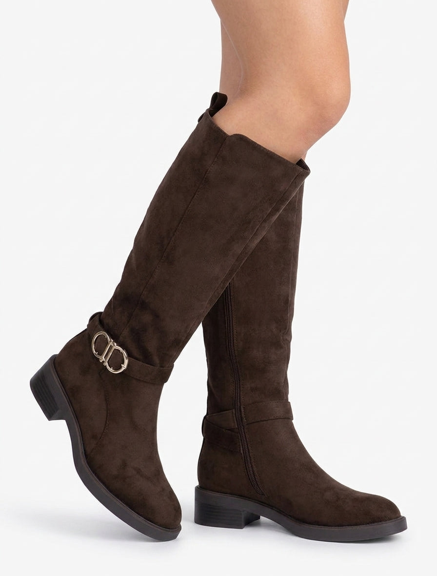 Botas de ante con hebilla y puntas redondeadas - Chocolate
