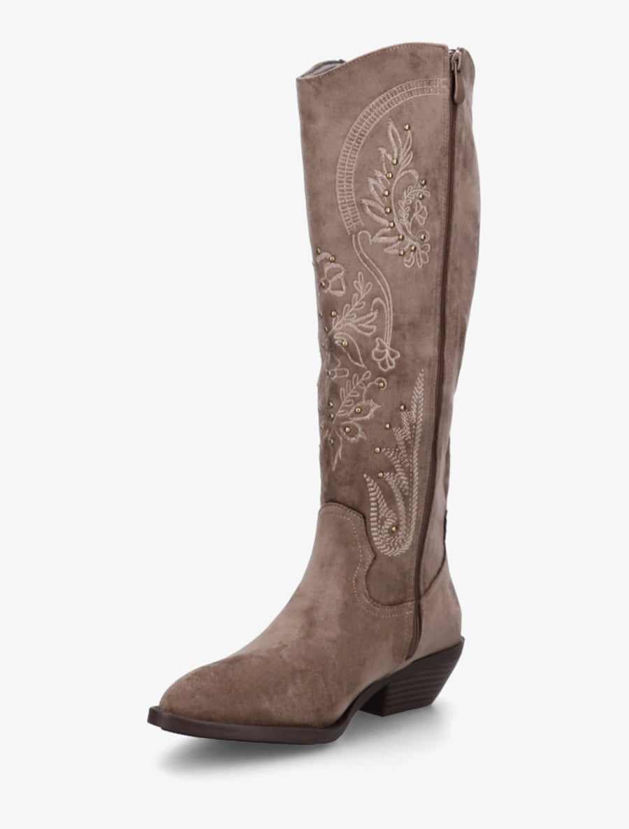 Bottes en suédine style santiags à clous - Taupe - 3
