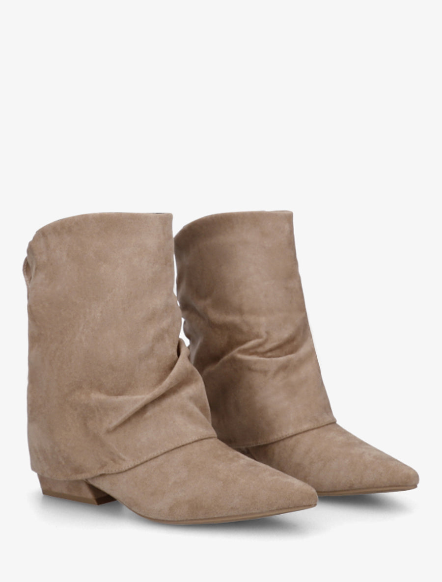 Bottines en suédine effet froncé à bouts pointus - Taupe - 4