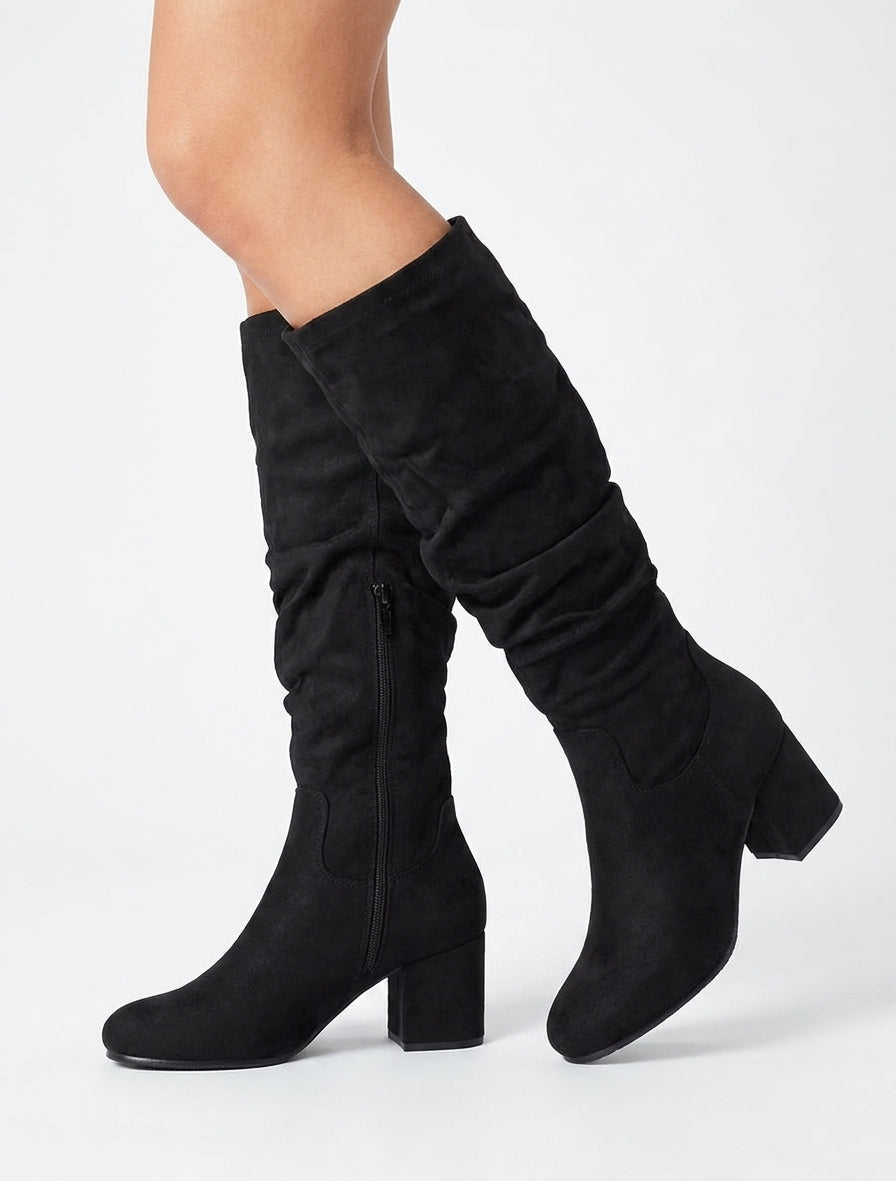 Botas plisadas de ante - Negro
