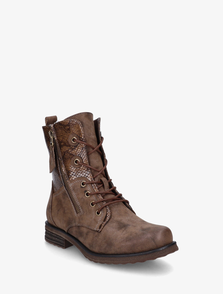 Bottines lacées à cheville effet python irisé - Marron - 2
