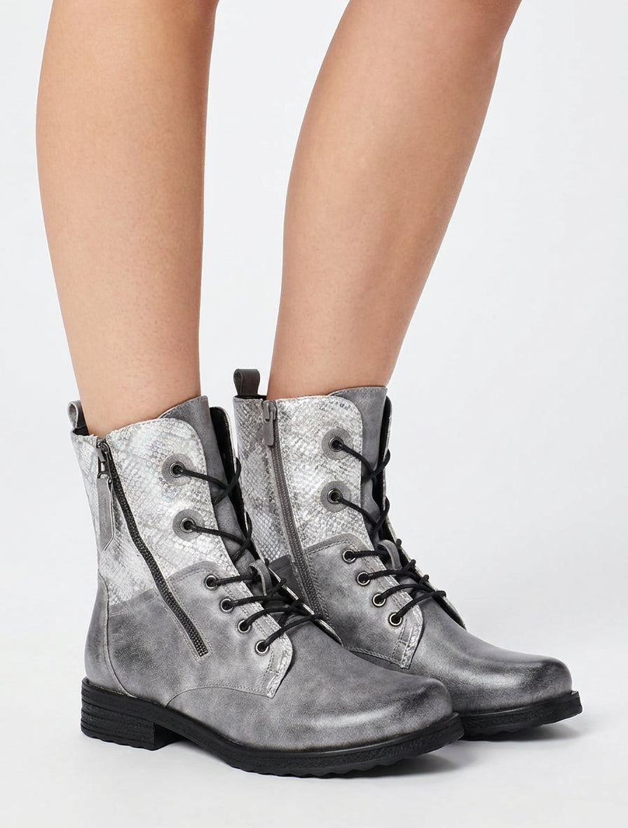 Botines con cordones al tobillo efecto pitón irisado - Gris