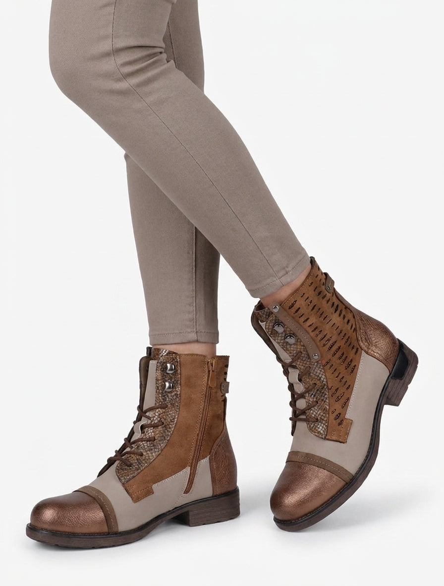 Botines con cordones irisadas con perforaciones - Camello