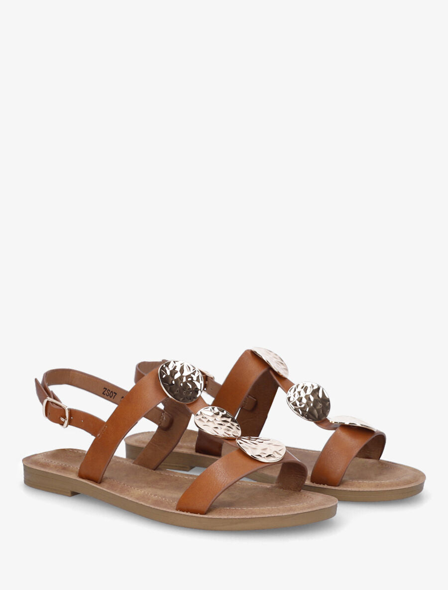 Nu-pieds à empiècements métal - Camel - 5