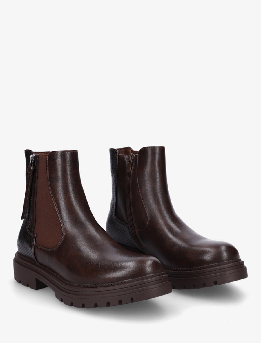 Bottines élastiquées à zip décoratif - Marron - 4