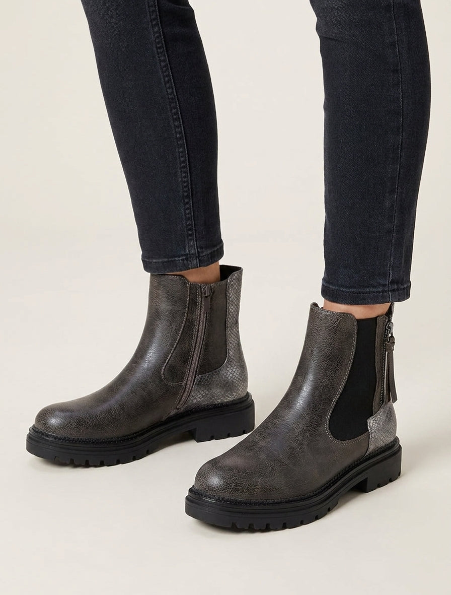 Botines elásticas con cremallera decorativa - Gris oscuro