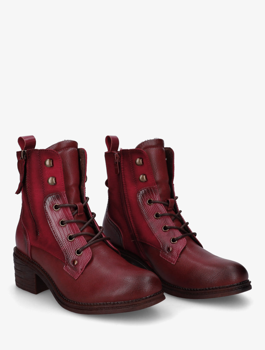 Bottines lacées à zip décoratif - Rouge - 4
