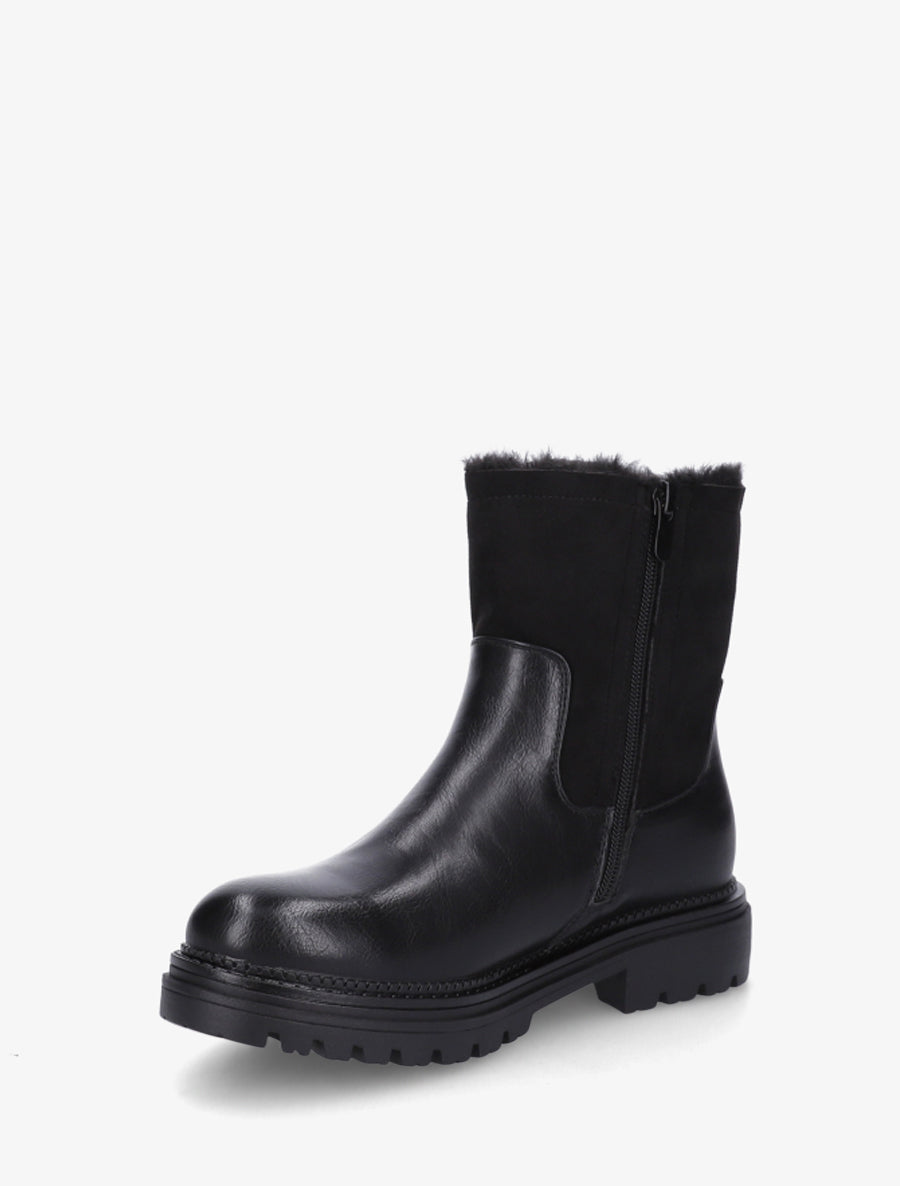 Bottines fourrées en simili et suédine - Noir - 3