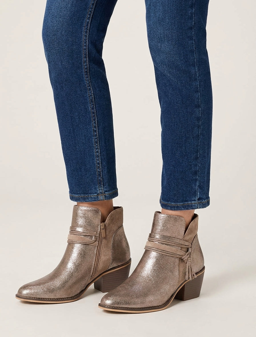 Botines irisadas con lazos decorativos - Topo claro