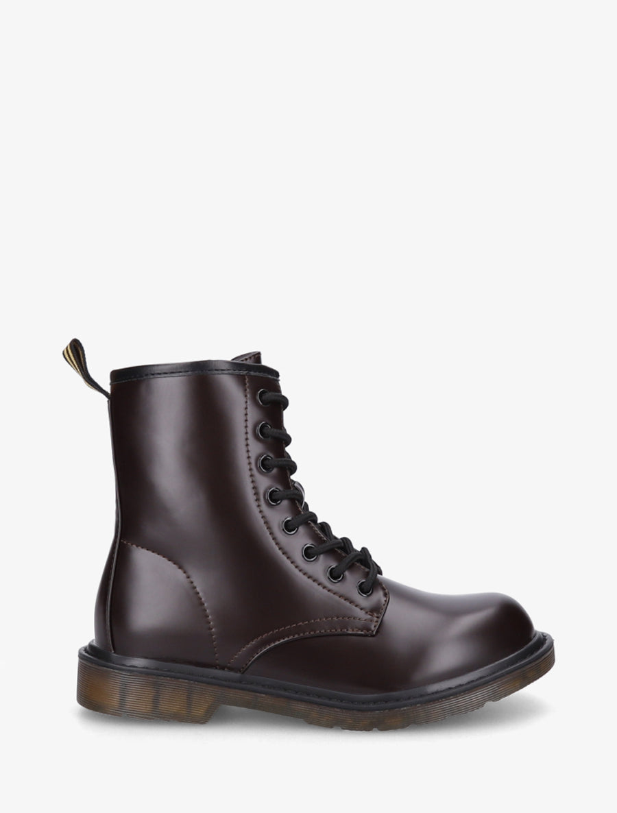 Boots montantes lacées en simili - Marron - 1