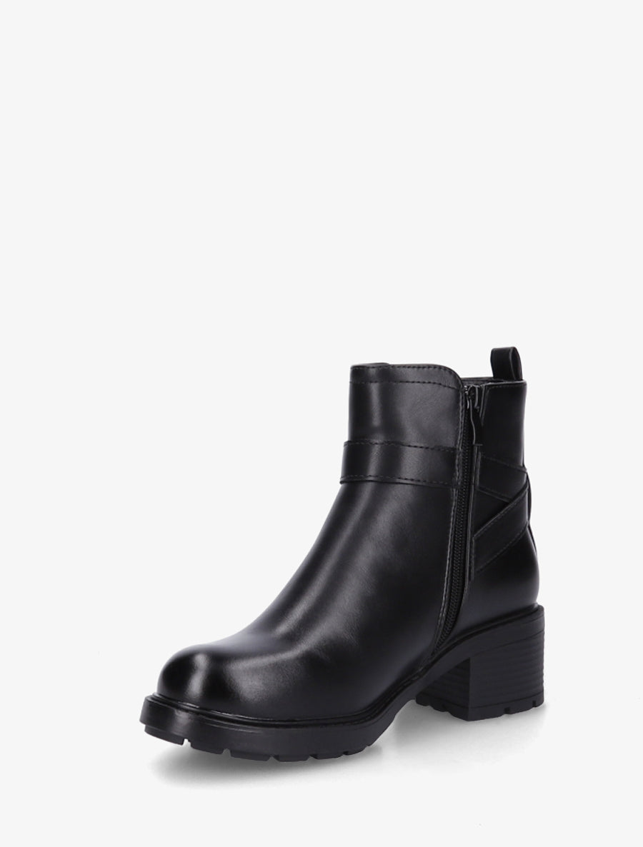 Bottines en simili à boucle métal et semelle crantée - Noir - 3