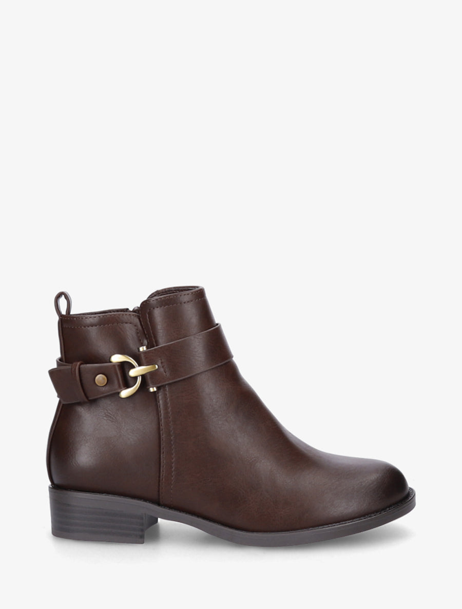 Bottines en simili à boucle métal fantaisie - Marron - 1