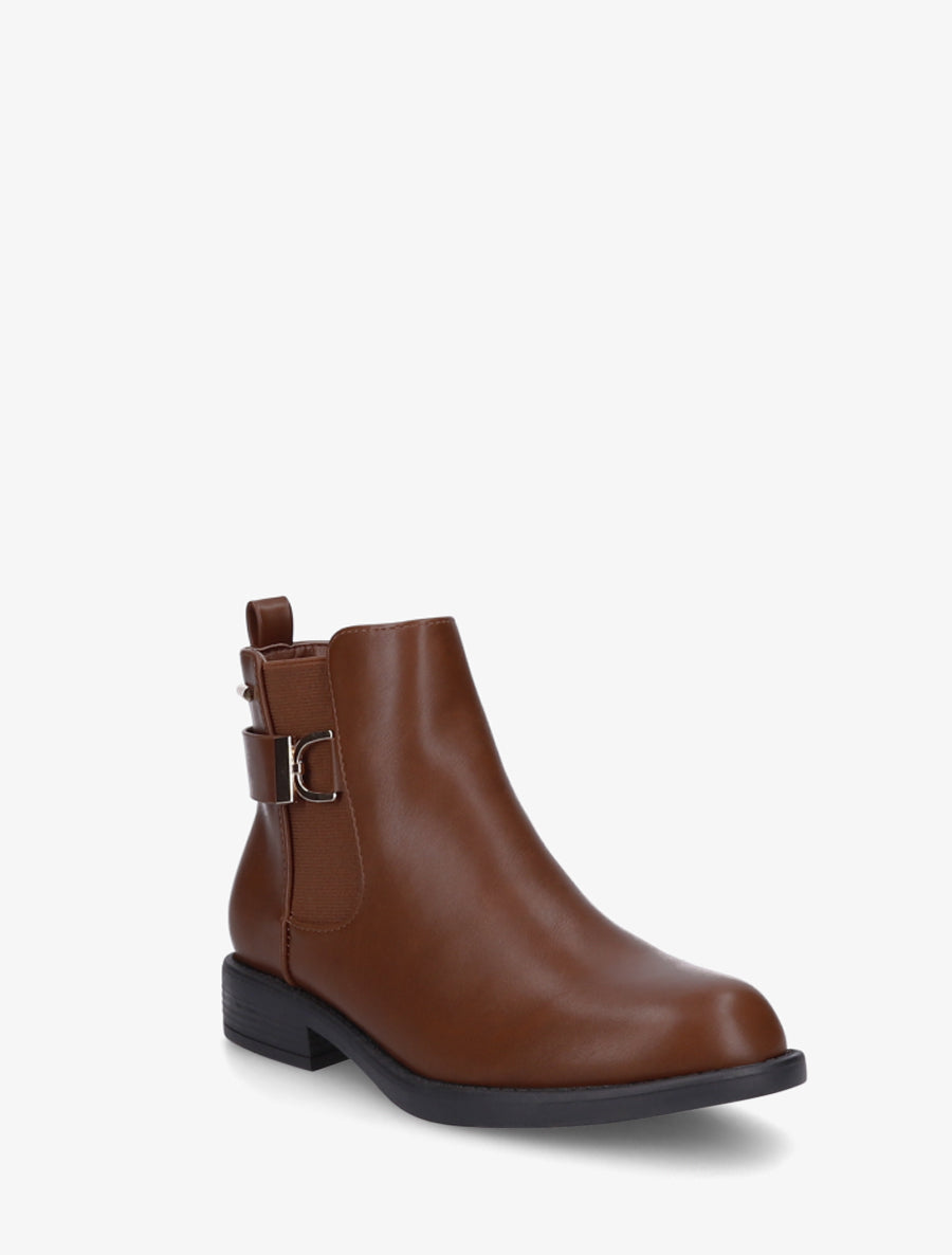 Bottines élastiquées à boucle métal et sangle - Camel - 2