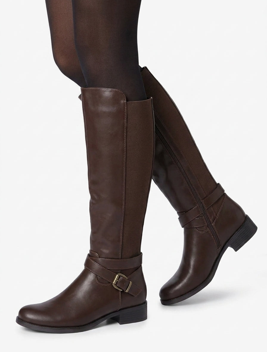Botas elásticas con correa y hebilla - Marrón
