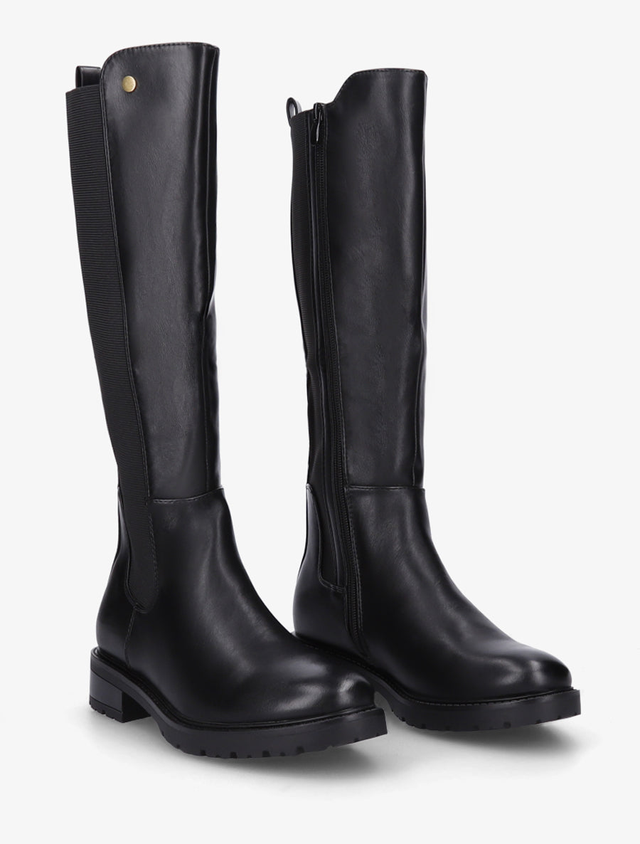 Bottes élastiquées en simili à semelle crantée - Noir - 4
