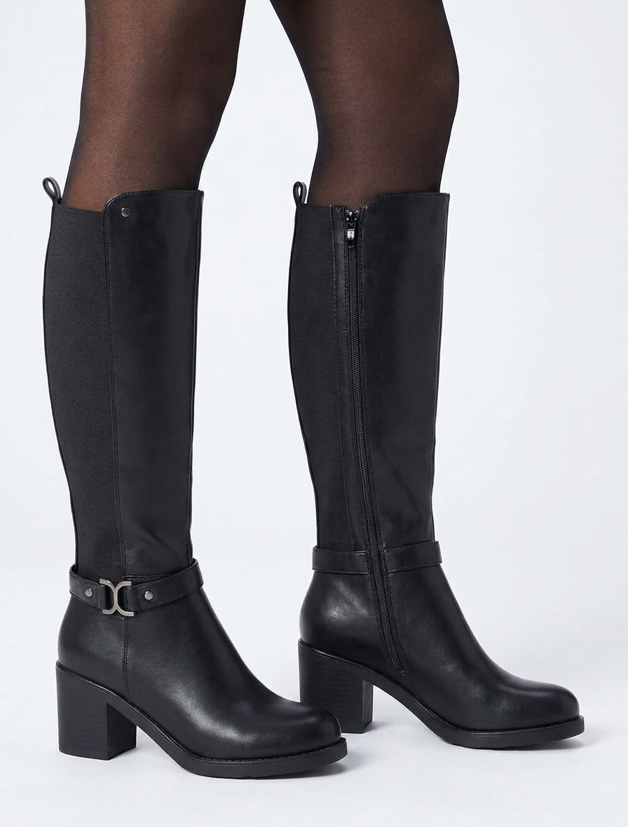 Botas elásticas con hebilla de metal - Negro