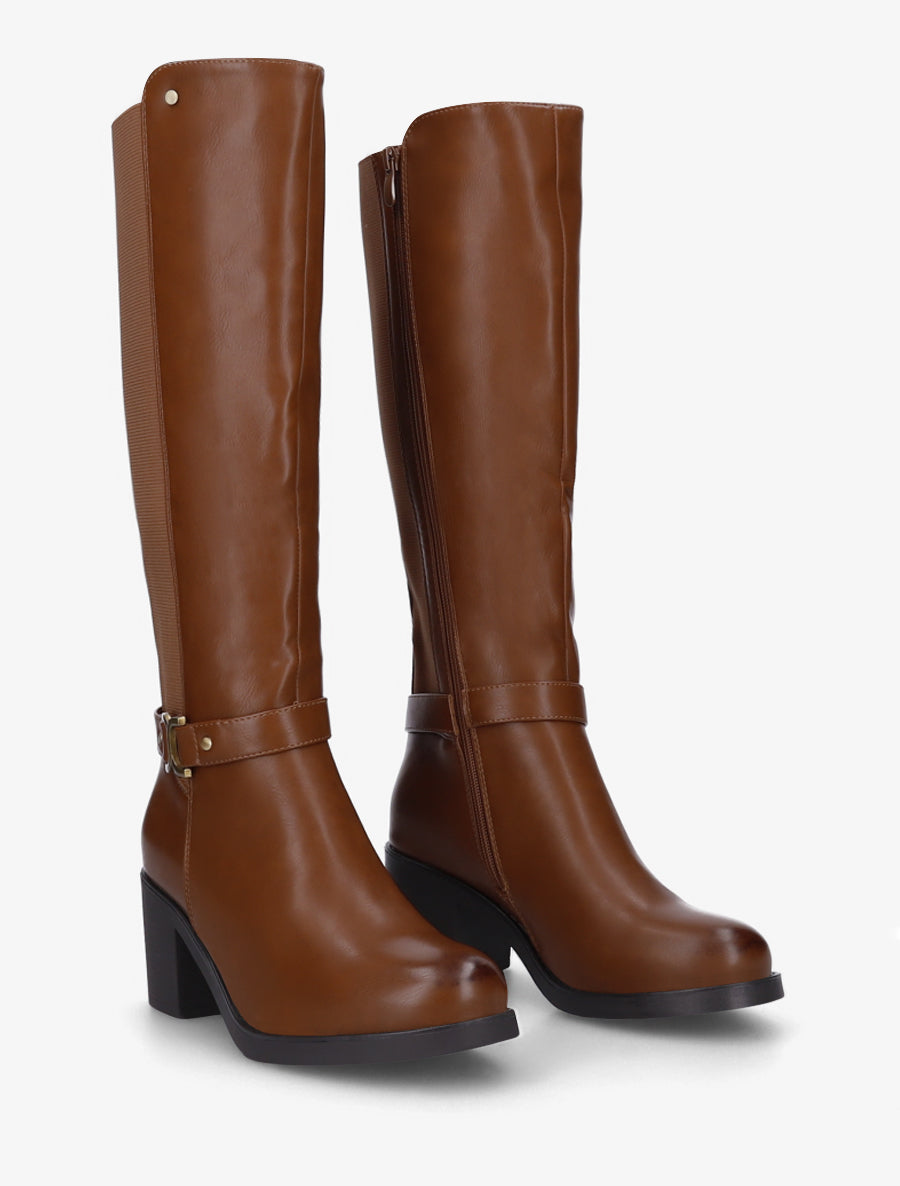 Bottes élastiquées à boucle métal - Camel - 4