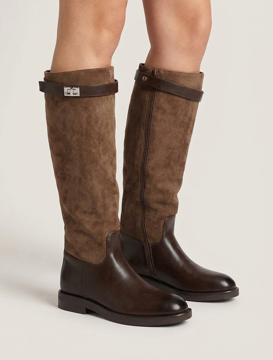Botas de ante sintético y polipiel - Marrón
