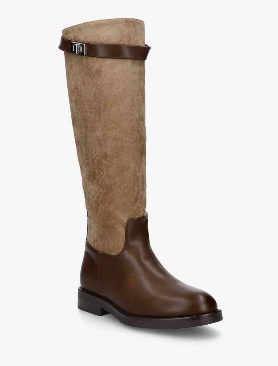 Bottes en suédine et simili - Taupe - 2