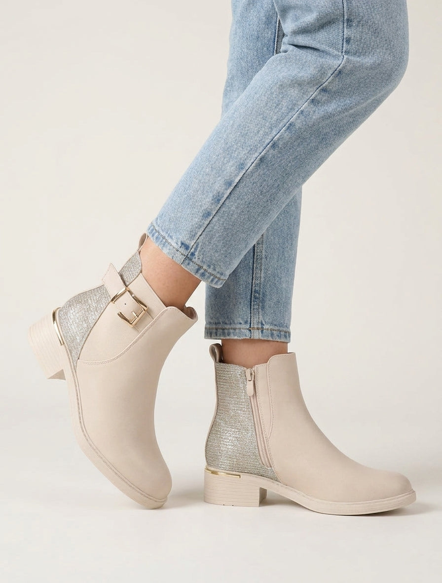 Botines elásticas con contrafuerte irisado - Beis