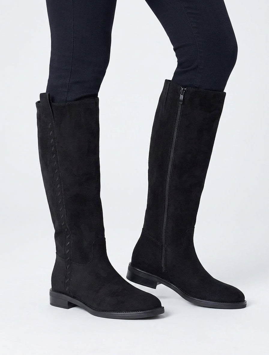 Botas de ante con costuras decorativas - Negro