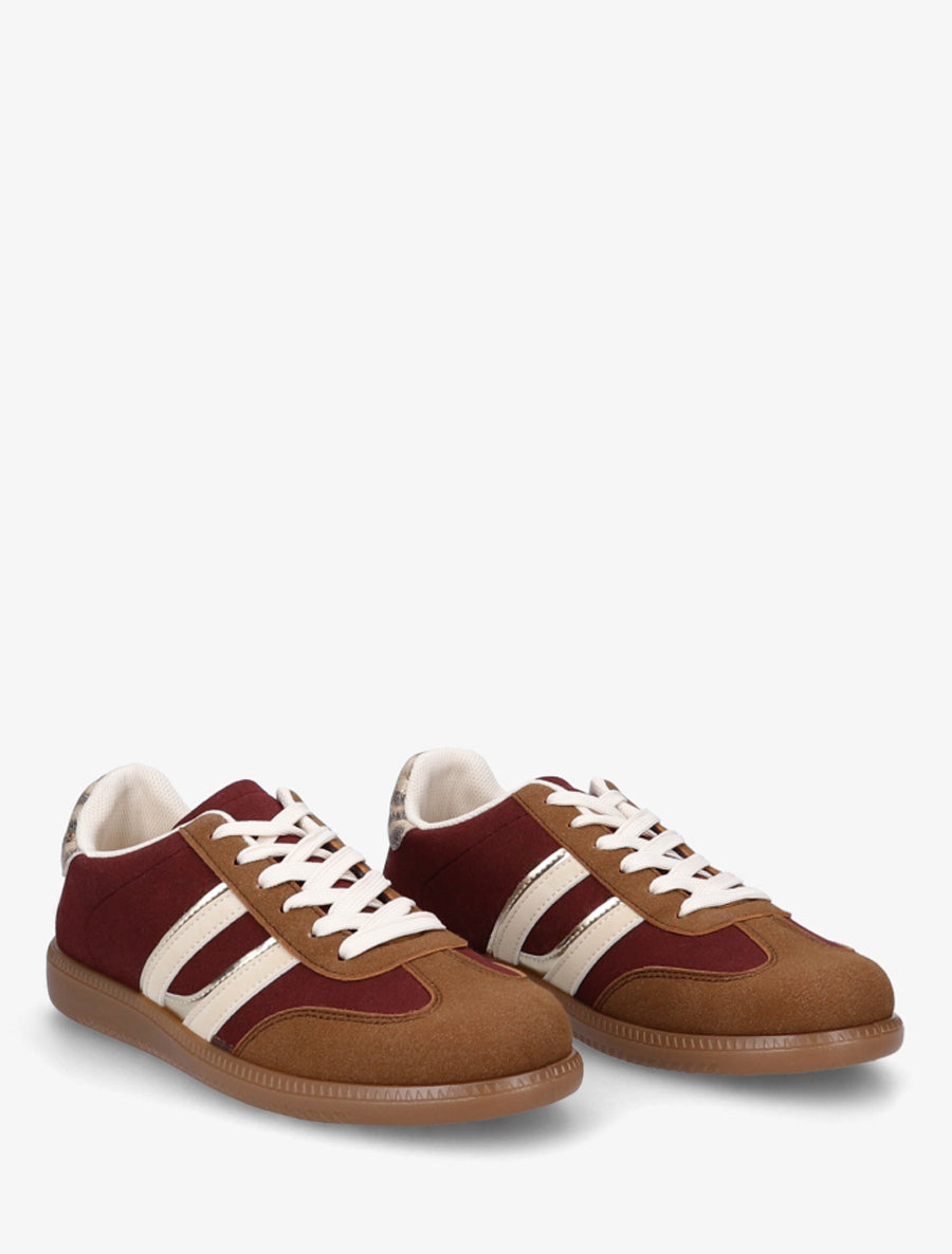 Sneakers effet nubuck à bandes contrastantes - Bordeaux - 4