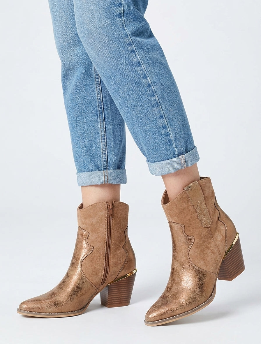 Botines nacaradas estilo vaquero - Camello