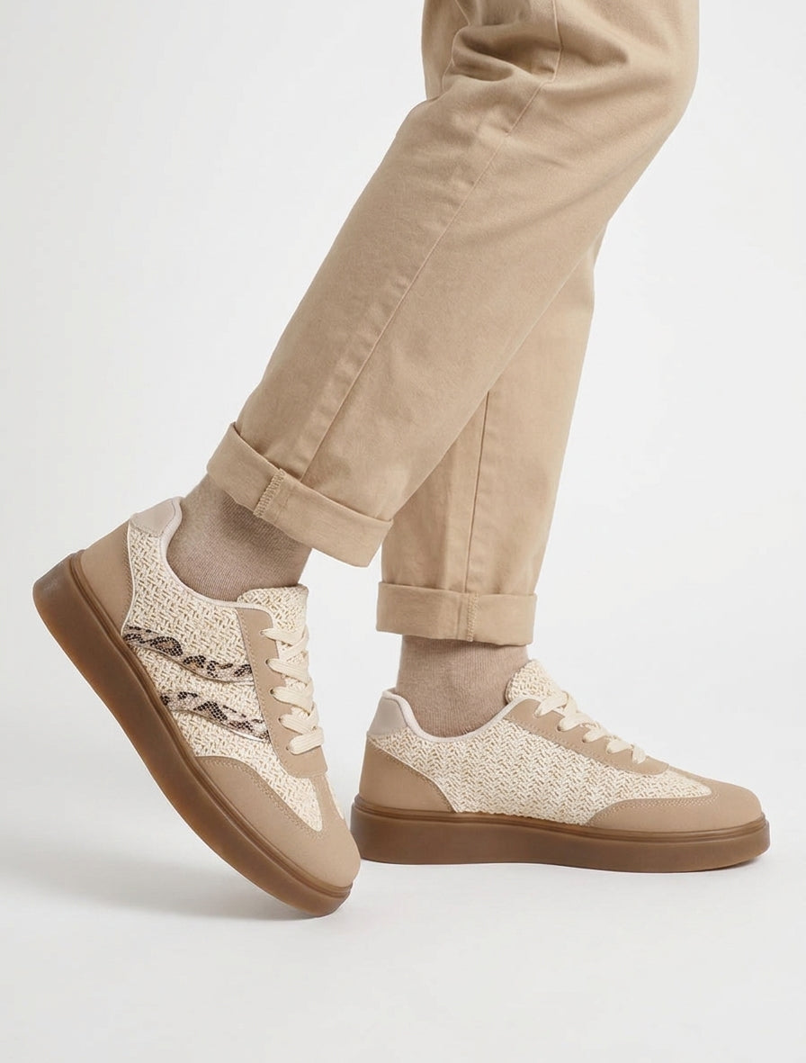 Zapatillas de crochet con bandas contrastantes - Topo