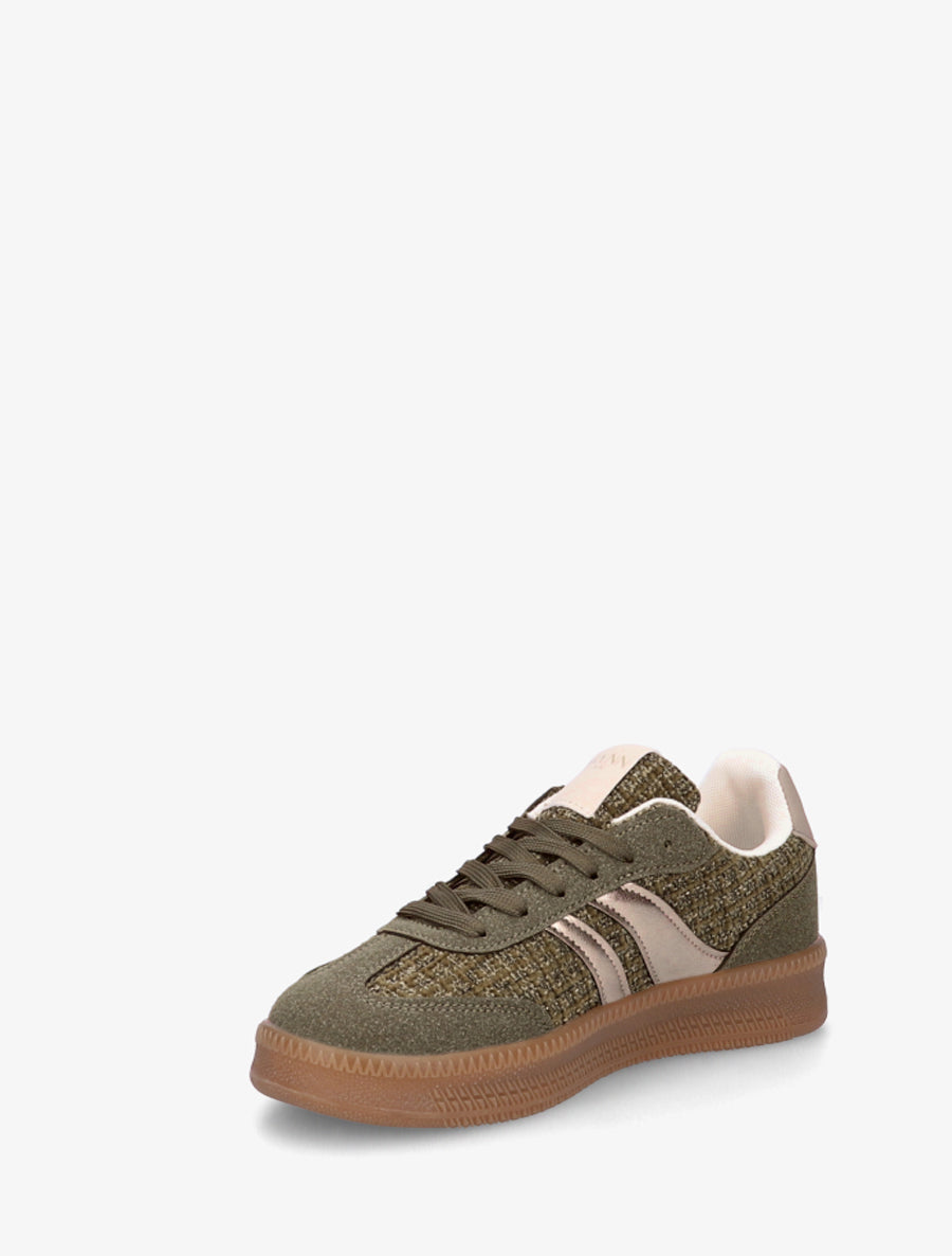 Sneakers à quartier effet tweed - Kaki - 3