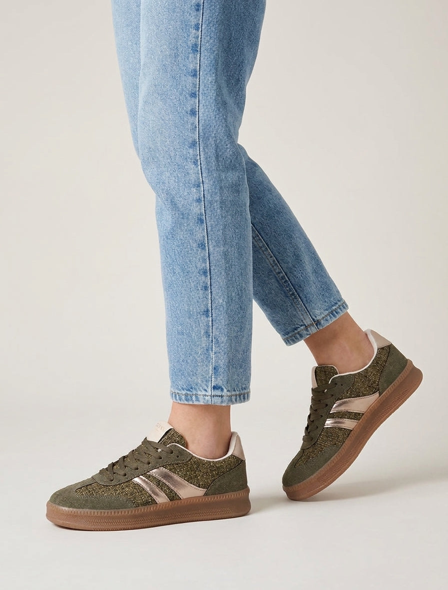 Zapatillas con parte trasera efecto tweed - Caqui