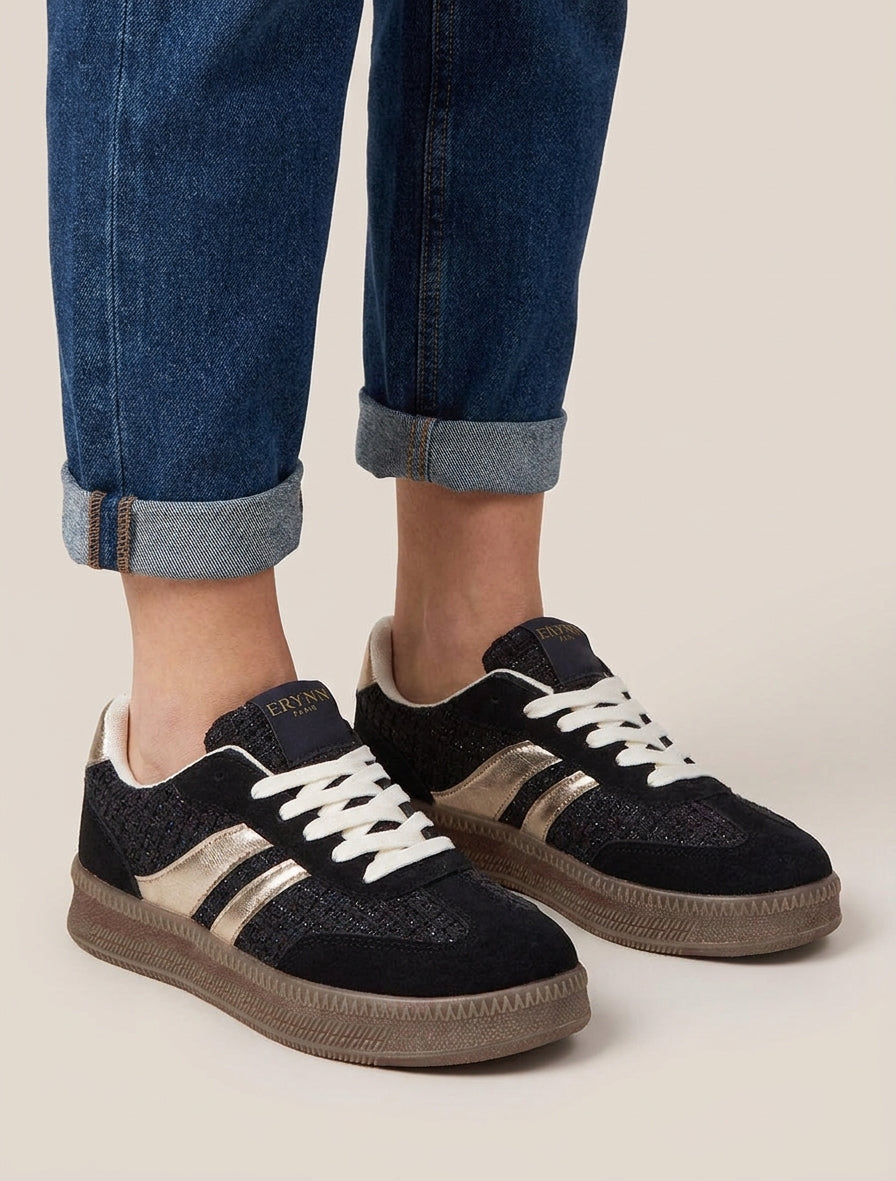 Zapatillas con parte trasera efecto tweed - Negro