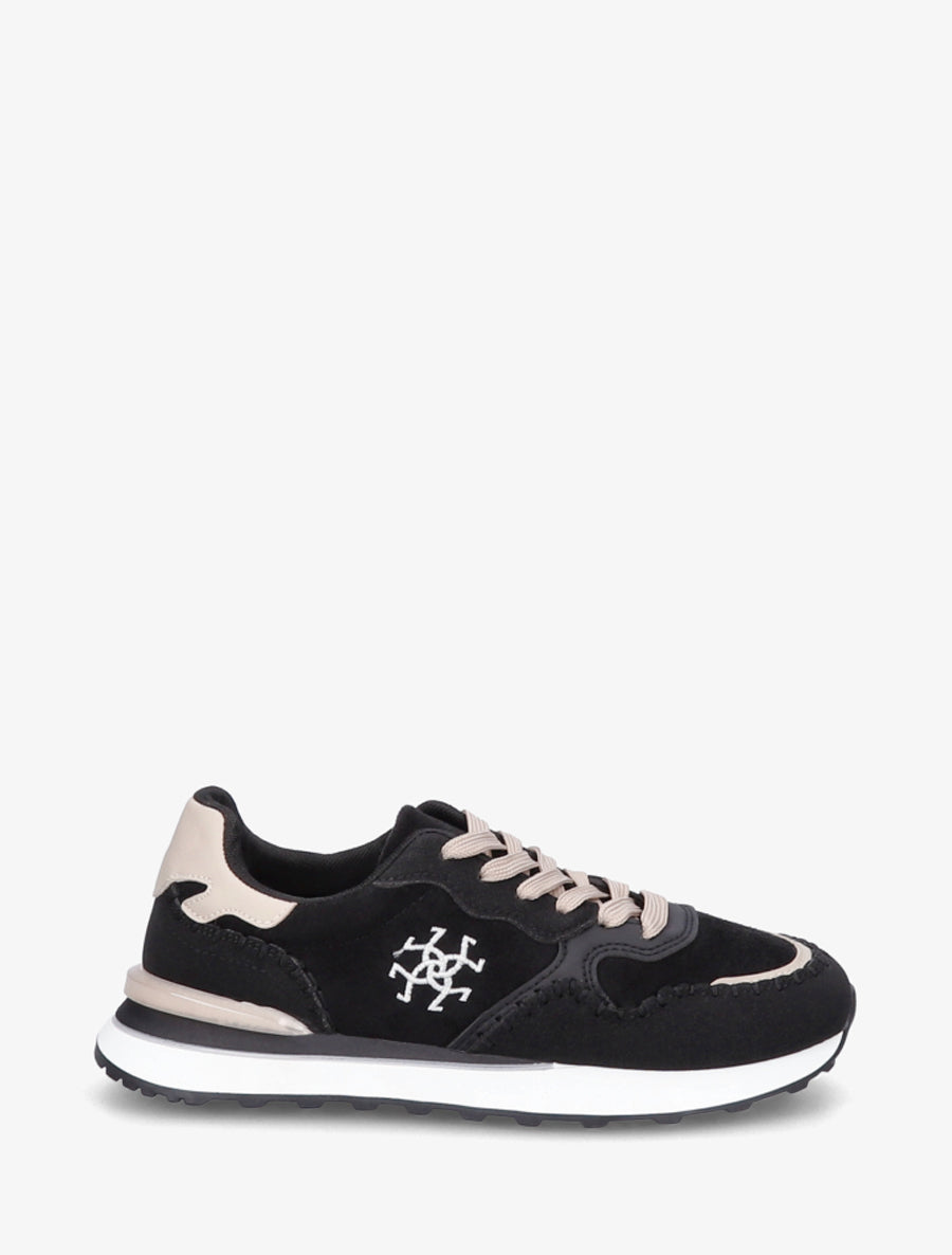 Sneakers à empiècement effet nubuck et suédine - Noir - 1
