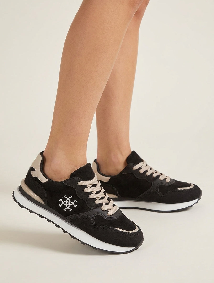 Zapatillas con paneles de efecto nobuk y ante - Negro
