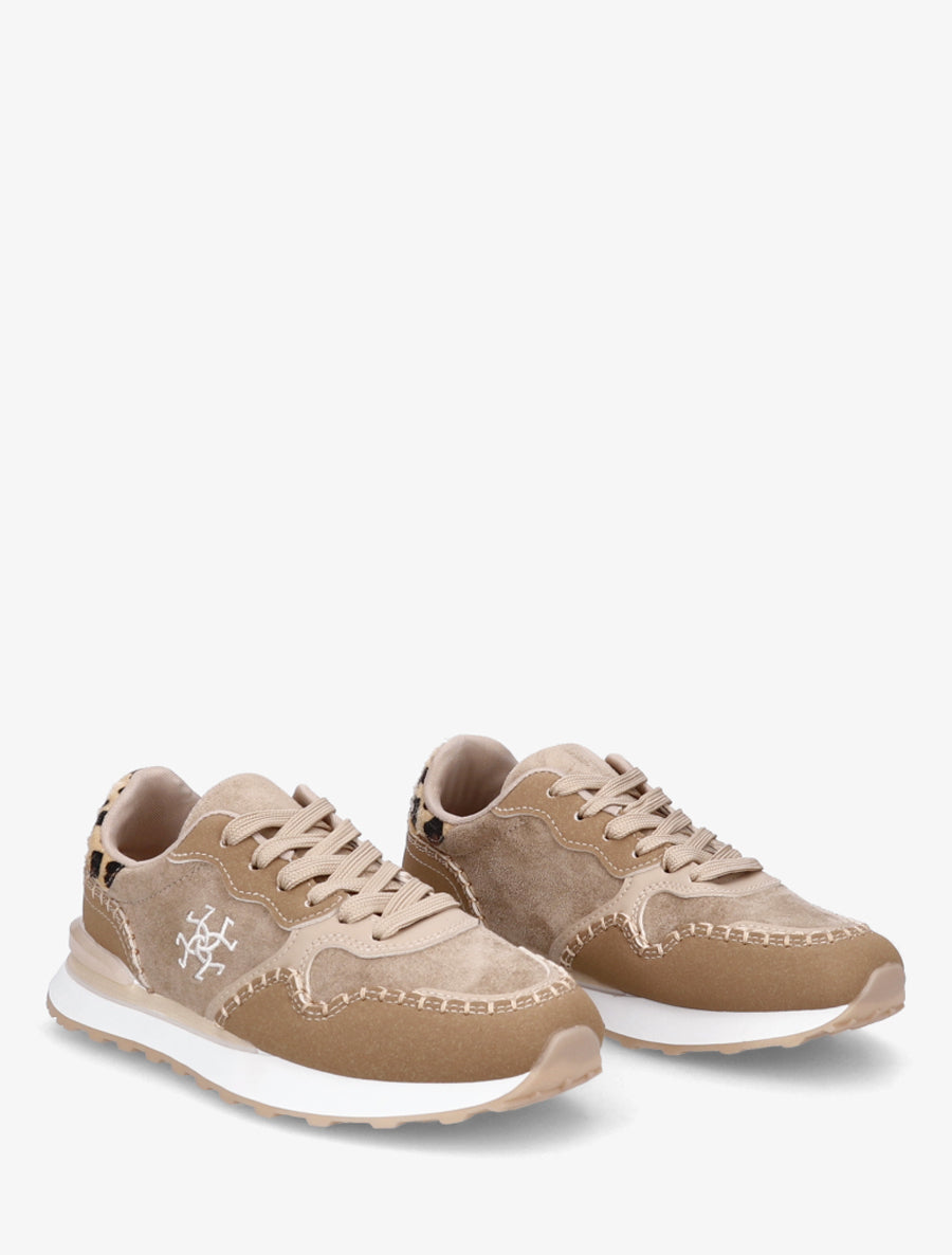 Sneakers à empiècement effet nubuck et suédine - Taupe - 4
